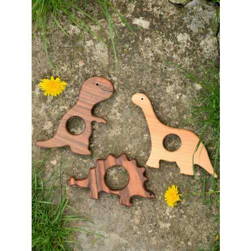Wooden Dinosaur Teethers - Set of 3