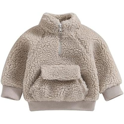 Baby Boy Girl Fleece Jacket Zip Faux Fur Coat Warm Sherpa Lined Jacket Newborn Fall Winter Clothes Toddler Outerwear