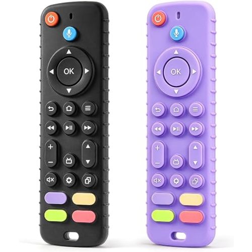 2 Pack TV Remote Baby Teething Toys 3-12 Months, Silicone Teether Toys