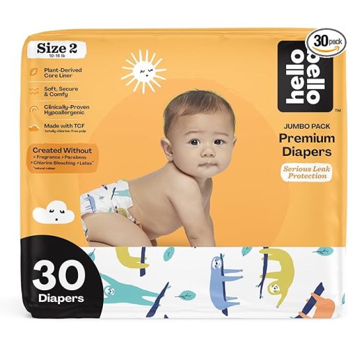 Hello Bello Premium Baby Diapers Size 2, 30 Count of Disposable, Extra-Absorbent, Hypoallergenic Diapers with Snug and Comfort Fit, Sleepy Sloth