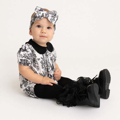 Disney The Haunted Mansion Toile Peter Pan Collar Bubble Romper, 6-12 mos