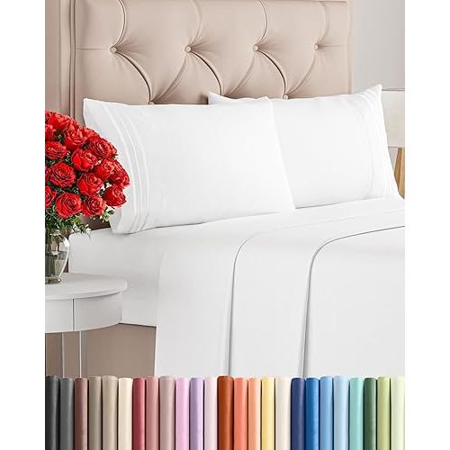 King Size 4 Piece Sheet Set - Comfy Breathable & Cooling Sheets - Hotel Luxury Bed Sheets for Women & Men - Deep Pockets, Easy-Fit, Extra Soft and Wrinkle Free Sheets - White Oeko-Tex Bed Sheet Set