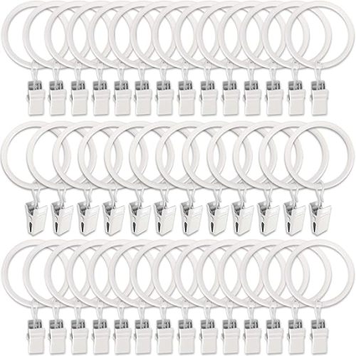 40 Pack Metal Curtain Rings with Clips, Drapery Clips Hooks, Decorative Curtain Rod Clips 1.5 in Interior Diameter, Rustproof White