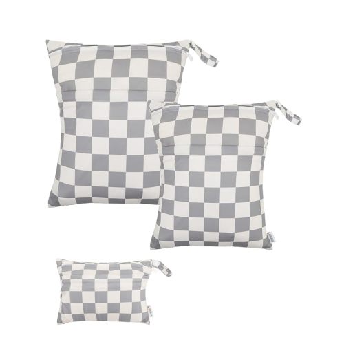 ALVABABY 3 pcs Cloth Diaper Wet Dry Bags Waterproof Reusable with Two Zippered Pockets Travel Beach Pool Daycare Soiled Baby Items Yoga Gym Bag for Swimsuits or Wet Clothes Small Medium Large 3L-SML17