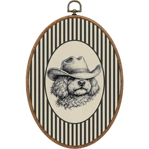 RUKUPA Western Cowboy Goldendoodle Dog Oval Wall Art Hanger Decor 8.6x11.4