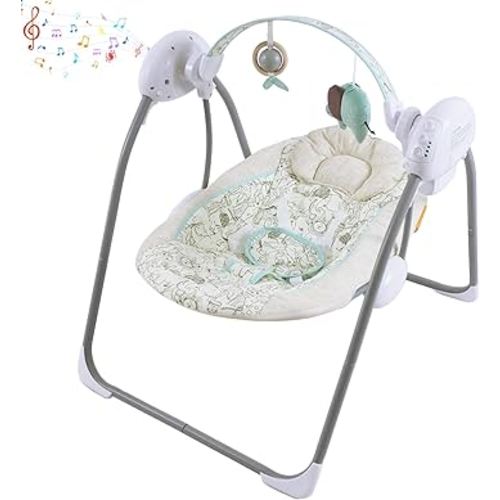 Baby Swing for Infant,Newborn Swing with Music,5 Speed Levels,Timing Setting,Soft Cushion,Foldable Infant Swing for Indoor Outdoor Use 0-9 Months