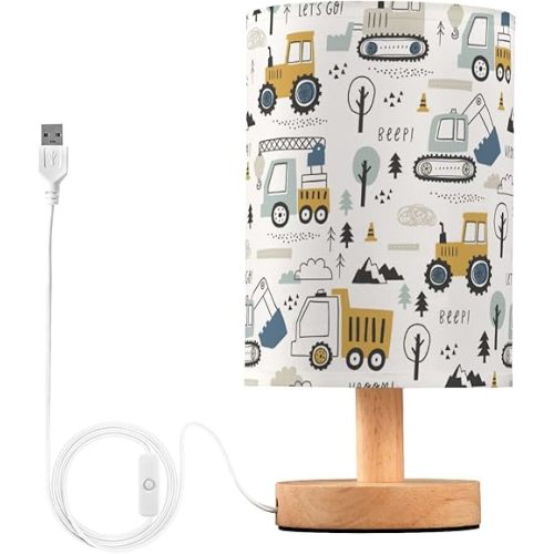 Bedside Table Lamp Light Table Lamp with Shade Cute Cars Truck Tractor Beep Yellow Lamp for Boys Home Office lampara
