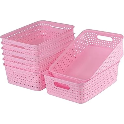 8 Pack Small Pantry Organization and Storage Bins - Household Organizers for Laundry Room, Bathrooms, Bedrooms, Kitchens, Cabinets, Countertops, Under Sink or On Shelves (Pink)