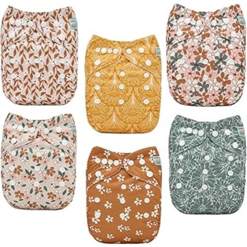 ALVABABY Baby Cloth Diapers 6 Pack with 12 Inserts Cloth Diaper Covers Adjustable Washable Reusable for Baby Girls and Boys 6DM130A