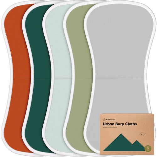 Organic Burp Cloths Baby Boy & Girl - 5-Pack Super Absorbent Cotton Burping Cloths for Babies, Soft & Plush Newborn Spit Up Rags, Infant Towels for Milk Spit Up, Unisex, Large 21" x 10" (Hunter)
