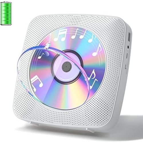 Gueray CD Player Portable with Bluetooth Wall Mountable, CD Music Battery Operated Players for Home with Speakers 1800mAh Rechargeable LCD Screen Display FM Radio USB AUX Jack Remote Control