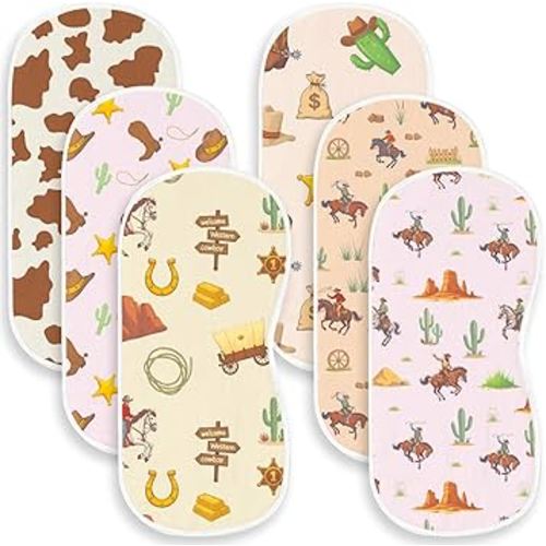 6 Pack Western Burp Cloths Baby Boys Girls with Cowboy Pattern, Large Cotton Wild West Burp Rags for Newborns Gifts Nursery Decor Extra Soft and Absorbent 9.8X19.6inches