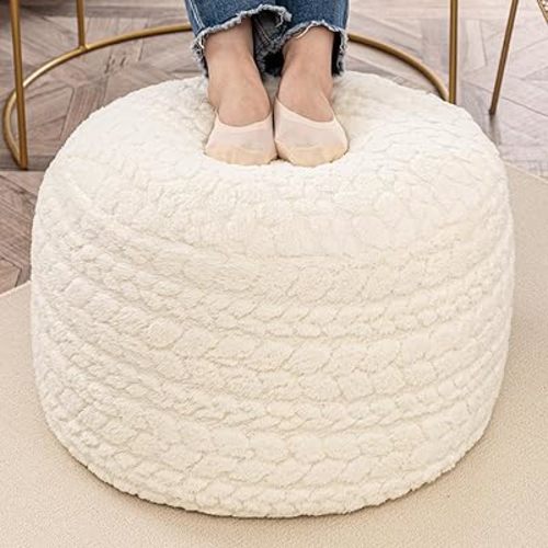 Round Pouf Ottoman 20 x 20 x 14 Inches Boho Poof Home Decor Floor Pouffe Ottoman Foot Rest for Couch Sofa Bean Bag Chairs Living Room Bedroom (Cream)