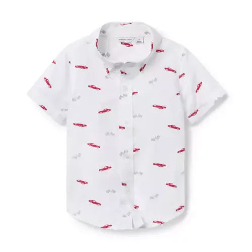 Boy White Race Car The Poplin Shirt by Janie and Jack