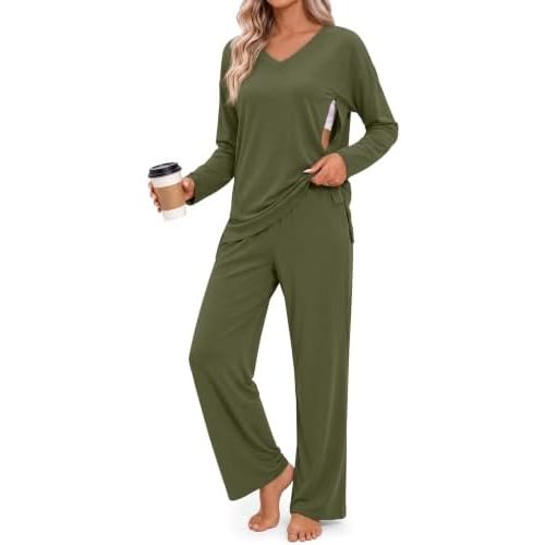 Locoowai 2 Piece Maternity Nursing Pajama Set