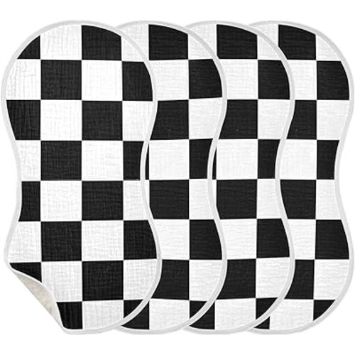 Emelivor Checkerboard Plaid Muslin Burp Cloths for Baby Super Soft Baby Burp Cloths 4 Pack Absorbent Baby Washcloths Bibs Towel Burping Cloth Spit Up Rags for Newborn Girls Boys