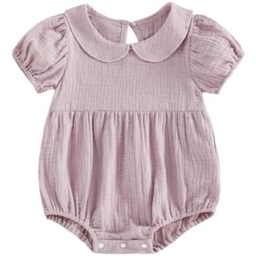 Baby Boy Girl Bubble Romper Solid Color Collar Bodysuit Infant Muslin Summer Clothes