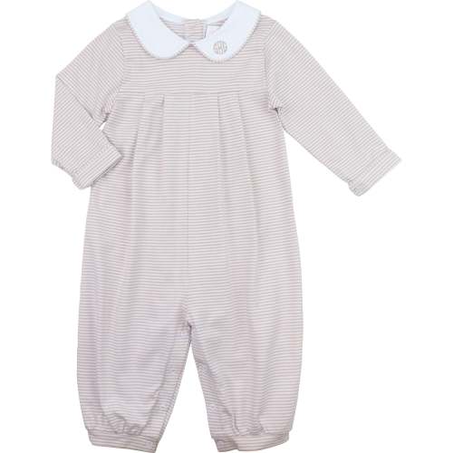 Khaki Striped Knit Long Romper for Baby | Cecil & Lou