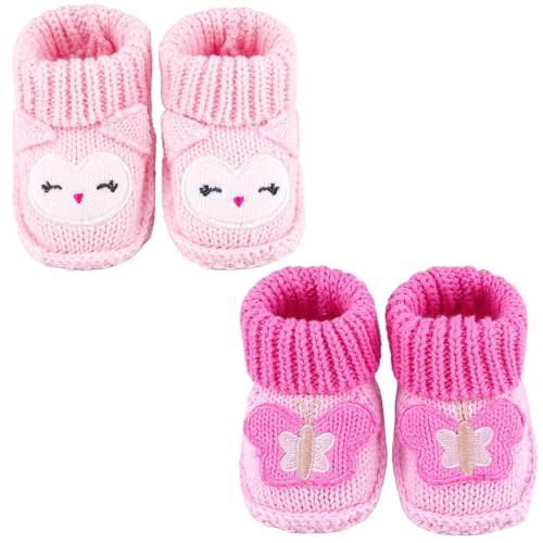 DUONITITI Newborn Knit Booties Soft Baby Sock Boots for Infant Boys Girls First Walkers 2 Pairs, 0-3 Months