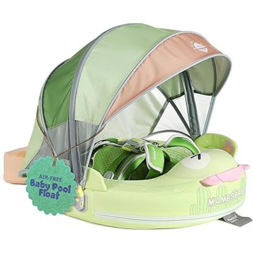 MAMBOBABYFLOAT Sunny Navigator Baby Pool Float with Canopy — Safe, Comfortable, Adjustable Axolotl Pool Float w/Sun Protection, Air-Free Foam Technology, 5-Way Buckle System