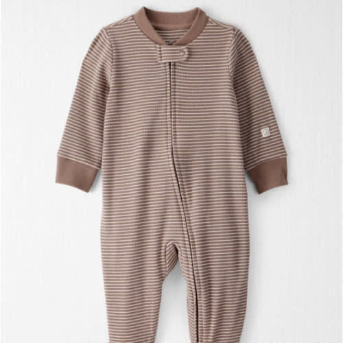 Baby Organic Cotton Sleep & Play Pajamas in Brown Stripes