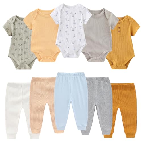 Baby Bodysuit and Pant Set 10 Pack Cotton Newborn Baby Boy Girl Clothes Outfits
