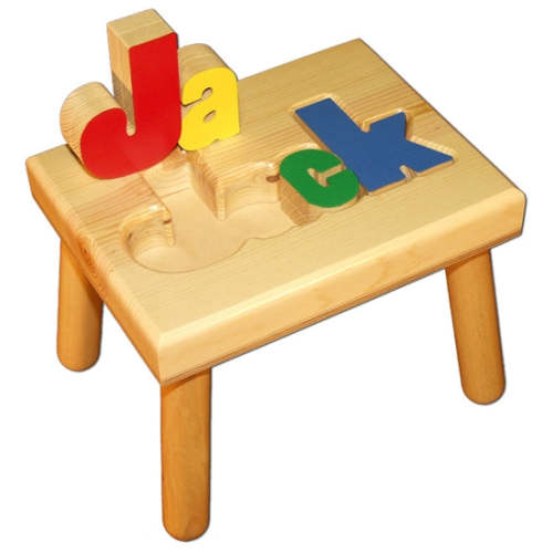 Personalized Puzzle step stool small SOLID wood