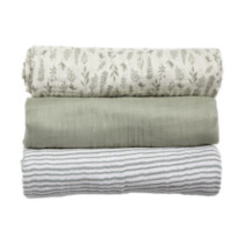 Tiny Kind 3 Pack Organic Muslin Swaddle - Multi Leaf Sage