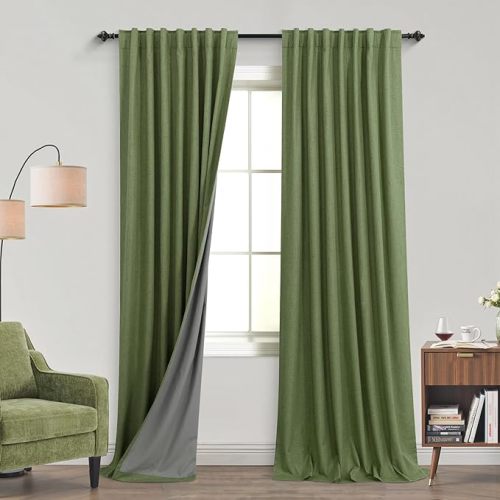 KOUFALL Nursery Curtains Blackout for Baby Boy, Woodland Theme Vintage Boho Olive Green Curtains for Toddler Room 84 Inch Long 2 Panels Set