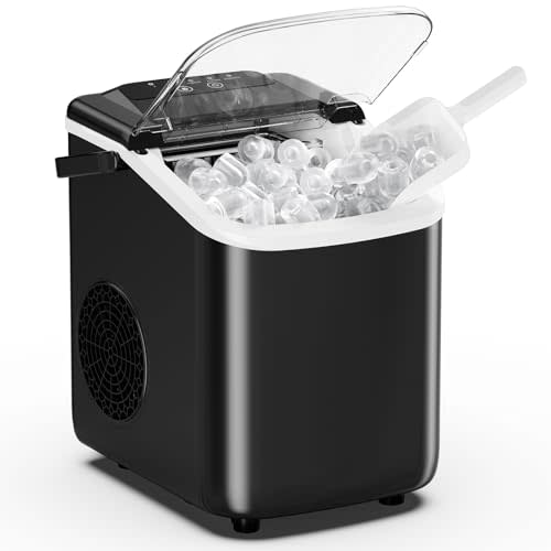 DUMOS Ice Makers Countertop Ice Machine with Portable Handle Compact Size | 9 Bullet Cubes in 8 Mins, 26lbs in 24 Hours, Self-Cleaning, with Basket and Scoop, for Home, Kitchen, RV, Camping, Black