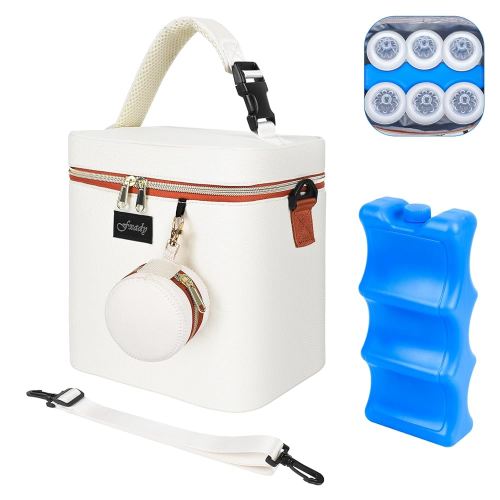 Breastmilk Cooler Bag with Ice Pack, Insulated Baby Bottle Tote Bag for 6 Bottles Up to 9 oz, Clip-On Pouch for Baby Essentials, Leakproof, Waterproof, Shoulder Strap for Nursing Moms