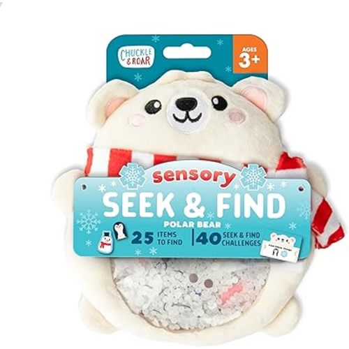 Chuckle & Roar Seek & Find Plush Polar Bear Game - Ages 3+, Multicolor, 1 Plush, 20 Cards - Portable Travel Toys - Screen Free Sensory Toys for Toddlers - Back Pouch Storage Toddler Plane Essentials