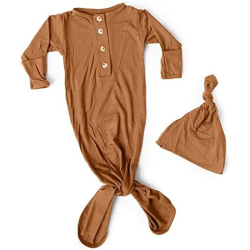 Stroller Society Newborn Knotted Baby Gown and Hat Set for Baby Boy or Baby Girl