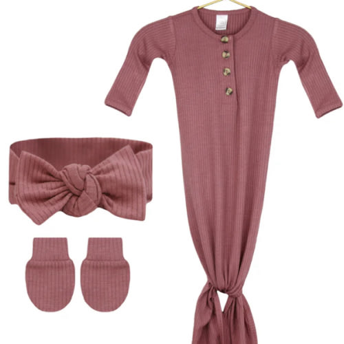 Marjorie Ribbed Newborn Headband Bundle (Gown)