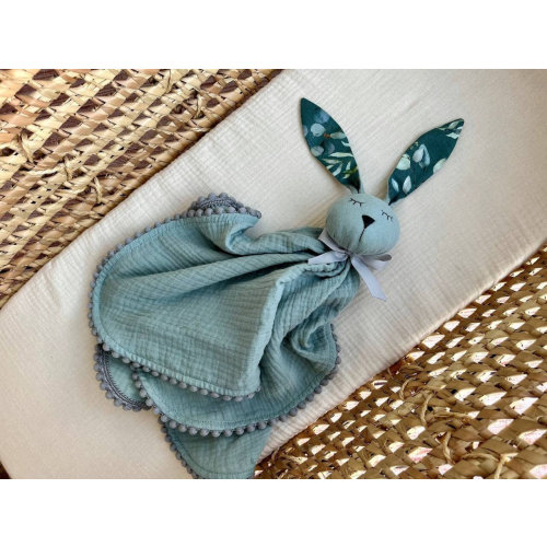 Personalized Organic Muslin Bunny Lovey: Baby Comforter, Security Blanket