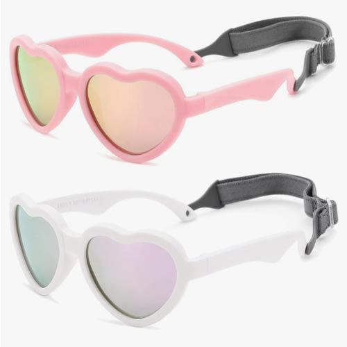 COASION Baby's First Sunglasses with Strap, Unbreakable Polarized Newborn Infant Heart Sunglasses for Ages 0-24 Months