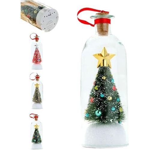 JAKYE Christmas Tree Message In A Bottle, Recordable Christmas Ornament, Snowy Scene in Nostalgic Bottle for Unique Home Xmas Festive Party, Unique Holiday Keepsake & Festive Gift for Family(1pcs-a)