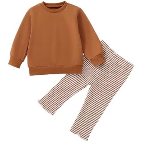 XFGLCK Toddler Baby Girls Fall Winter Outfit Long Sleeve Sweatshirt Stripe Pant Set Solid Sweatsuit
