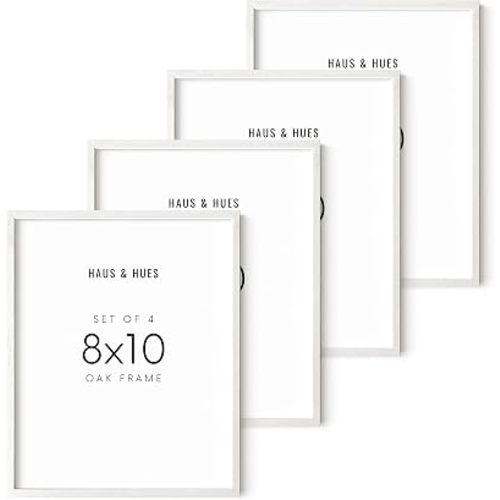 HAUS AND HUES White Oak Wood 8x10 Picture Frames - Set of 4, Elegant Frames for Photos and Posters