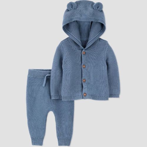 Carter's Just One You® Baby Boys' 2pc Hooded Bear Sweater and Jogger Pants Set - Blue 6M