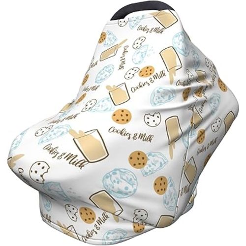 Funny Cookies and Milk Print Baby Car Seat Covers Multi-use Carseat Canopy for Boys and Girls Stretchy Infant Carseat Cover Shower Gifts