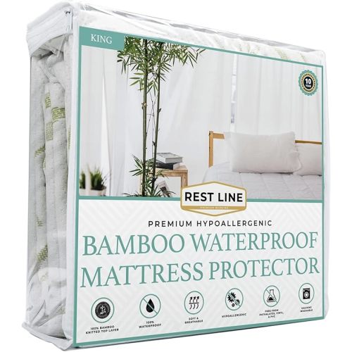 Crib Size 28x52” Premium Bamboo Waterproof Mattress Protector 100% Viscose from Bamboo, Hypoallergenic, Cooling Mattress Pad Cover, Soft Breathable Fitted Sheet Style up to 18" Deep - Rest Line