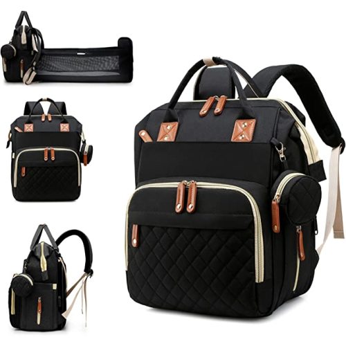 Diaper Bag with Changing Station, Waterproof 3 in 1 Baby Diaper Backpack with Foldable Changing Pad, Large Travel Back Pack for Baby Girl Boy, Baby essentials, Black