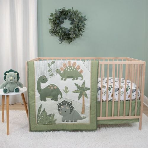 The Peanutshell Dinosaur Dreams Crib Bedding Set and Stuffie Plush Toy - 4 Piece Set