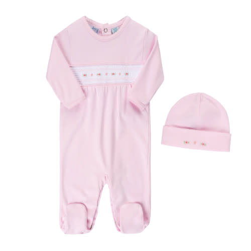 Baby Girl Smocked Flower Romper with Hat