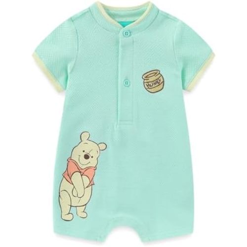 Disney Winnie the Pooh Baby Boys Honeycomb Henley Romper for Newborn and Infant