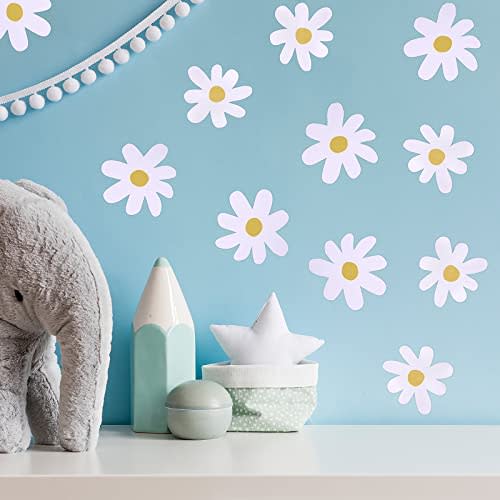 Bremorou 36PCS Retro White Daisy Flower Wall Stickers, Waterproof & Reusable Vinyl Wall Floral Decals for Kids Nursery, Bedroom, Classroom, Office Decor