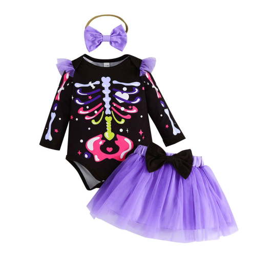 Kogui Baby Girl Outfit Fall Toddler Outfits for Girls Baby Girl Romper/Toddler Girl Tops with Skirt Clothes Set 0 3 6 9 12 18 24 Months (Purple,3-6 Months)
