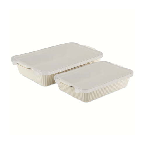 Thyme & Table 4-Piece Stoneware Casserole Dish Bakeware Set, Includes Lids, 9"x13" , 7"x10" Bakers With Lids , White Ribbed