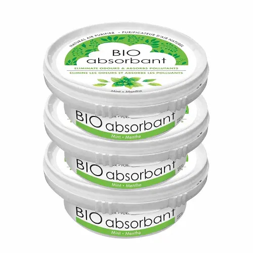 ATTITUDE Bio Absorbant Air Purifier with Activated Carbon Freshener, Made in Canada, Odor Remover, Plant and Mineral-Based, Vegan, Mint, 227 grams (Pack of 3)